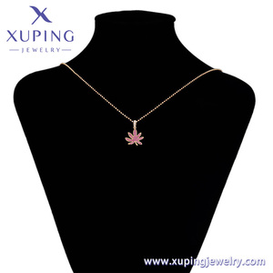Jewelry Xuping Perhiasan Lapis Emas Tembaga Daun Maple Set Mikro Sederhana Zirkon 18K Warna Emas Sintetis CZ 3A + Liontin - Product Image 2