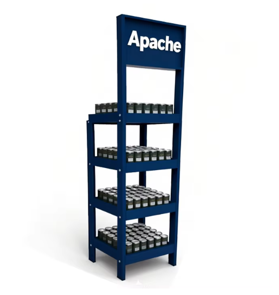Apache Modern Pine Wood Floor Stand Cocktail Display Stand with Metal Shelves Wheels for Canned Food Easy Assembly Packed Carton — view 2