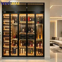 Armoire à vin moderne en acier inoxydable massif et chêne, à température constante, avec étagères de rangement multifonctionnelles et porte-verres suspendu