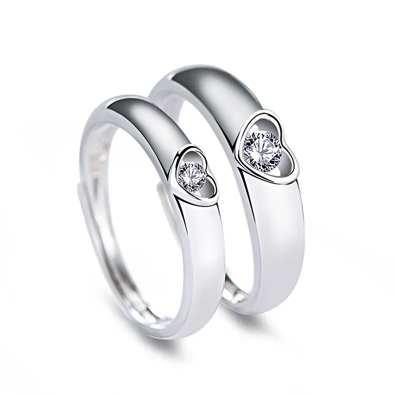 Men Women Love Promise Engagement Couple Ring Simple 925 Sterling Silver Zircon Heart Couple Ring Set