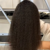 Perruque mi-tête en cheveux humains bruts indiens de temple, lisse crépu, 16 pouces, densité 180 %, pour femmes, vente en gros