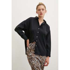 Camisa Básica Modal Negra para Mujer, Blusa Informal de Popelina con Botones, Estilo Diario, Diseño Sencillo - Product Image 6