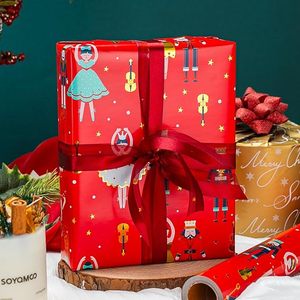 Papel de regalo de aluminio con diseño de cascanueces, bailarina, guitarra y copo de nieve, rojo, de doble cara, para decoración diaria. - Product Image 1