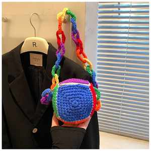 Borsa a tracolla piccola da <span class=keywords><strong>donna</strong></span> in poliestere lavorata all'uncinetto stile Dopamine, nuova moda, graziosa, arcobaleno, senza fodera, con chiusura a scatto - Product Image 6