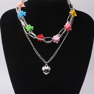 Collar de cadena de flores de varias capas de estilo coreano con colgante de corazón para mujer, joyería de aleación de zinc para uso diario - Product Image 4