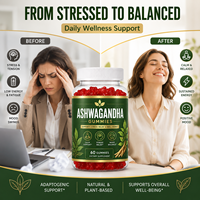Gummies d'extrait d'Ashwagandha KSM-66 600mg, marque privée OEM, 60 unités, soutien du sommeil et du stress, certifiées Halal et GMP, vente en gros en vrac