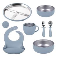 Ensemble d'alimentation pour bébé personnalisé avec logo, couvercle en silicone réutilisable, bol, assiette, cuillère et fourchette en acier inoxydable 304