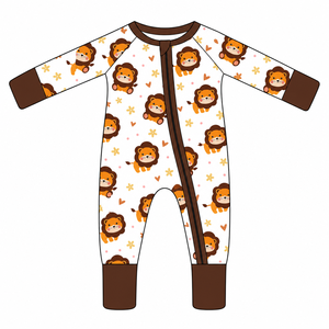 Toptan Özel Baskılı Sevimli Aslan Desenli %95 Bambu Viskon %5 Spandeks Bebek Tulumu Çift Yönlü Fermuarlı Yenidoğan Bebek Pijaması - Product Image 1