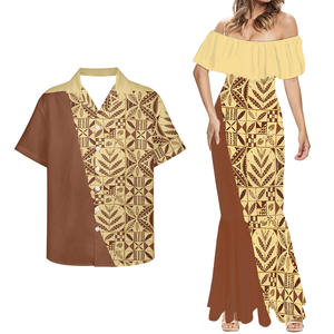 Chemises pour hommes et robe de cocktail samoanes et fidjiennes, 2 pièces, motif tribal <span class=keywords><strong>polynésien</strong></span>, <span class=keywords><strong>tatouage</strong></span>, taille plus, robes pour femmes, vêtements d'été pour couples - Product Image 4