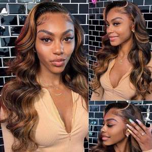 Perruque blonde méchée 13x4 HD Lace Front en cheveux humains vierges à 180 % de densité, avec mèches mélangées, pour femmes noires - Product Image 2