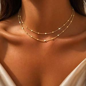 Collana Choker con Dischi Placcati in Oro 14k, Gioielli Minimalisti, Collana Quotidiana per Donne, Collana a Strati con Dischi Multipli e Perline - Product Image 1