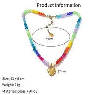 Nouveauté 2026 Collier de bijoux perlés colorés plaqué or avec pendentif cœur et fermoir OT, Fournisseur de bijoux cœur