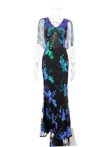 Ultimo Design con nappine e paillettes scollo a V eleganti abiti da ballo donna abito lungo abito da sera abiti da sera - Product Image 6