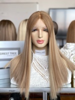 Perruque SHY Sheitel en cheveux humains vierges, avec dessus en dentelle HD, longueur moyenne, style mi-longueur aux épaules, fabriquée par le fabricant