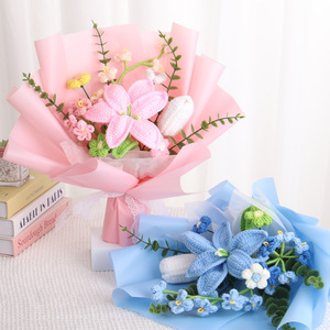 Handmade <b>Artificial</b> Flower Knitting Lily Crochet Bouquet Flower for Valentine Days Mother's Day - Product Image 1
