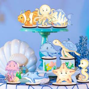 Décorations de fête sous la mer en gros - 9 centres de table en bois animaux marins pour décorations de baby shower et d'anniversaire - Product Image 1
