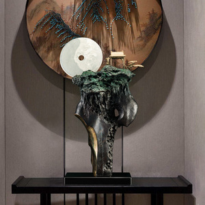 Sculpture en laiton Cuivre et Or, formes irrégulières, fait main, décoration de salon, thème Ciel et Terre - Product Image 4