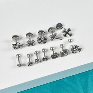 Pendientes cruzados neogóticos Punk Zircon Acero inoxidable <span class=keywords><strong>oreja</strong></span> <span class=keywords><strong>Tragus</strong></span> cartílago Piercing joyería mujeres hombres con perla perfecta - Product Image 5