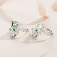 Nouvelle bague réglable en forme de léopard à la mode D couleur 2 carats bague Moissanite verte pour les femmes occasion de fête de fiançailles