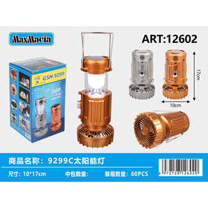 Lámpara de camping con energía solar de plástico ABS blanco con cargador USB de luz LED y ventilador para uso en jardín al aire libre para luces de camping - Product Image 1