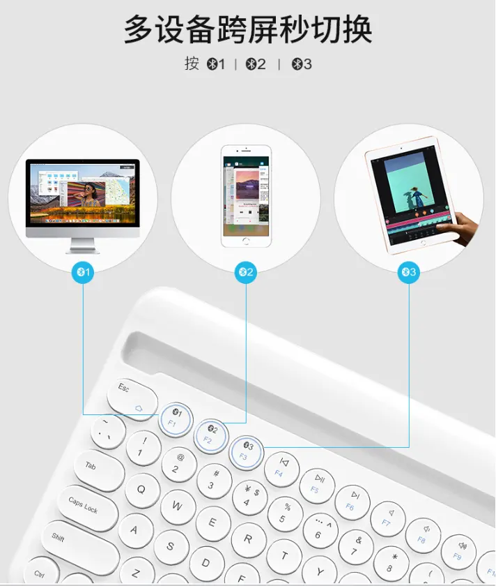 Bluetooth-Tastatur mit mehreren Geräten Mini 78-Tasten für 10-Zoll-Tablet-Laptop Imac Office Wireless-Tastatur mit iPhone-Steckplatz