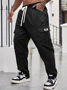 Men's Corduroy <strong>Pants</strong> Elastic Waist Drawstring <strong>Harem</strong> <strong>Pants</strong> Fashion Loose Casual Long Trousers With 4 Pockets Straight Sweatpants - Product Image 2