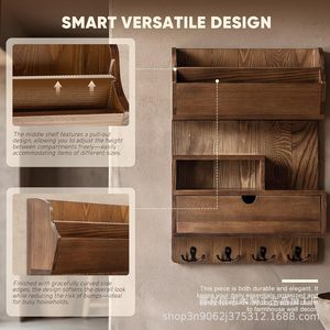 <b>Wall</b> <b>Mounted</b> Wood Key <b>Storage</b> Box With Drawer And Hooks For Home Entryway Organization - Product Image 3