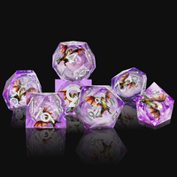 Ensemble de 7 dés à noyau liquide en résine à motif de dragon, polyédriques, à bords tranchants pour D&D RPG