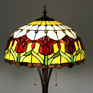 LongHuiJing 16-Inch Handmade Tiffany Style Traditional LED E27/E26 Multicolored Flower Stained Glass Adjustable Floor Lamp - Product Image 1