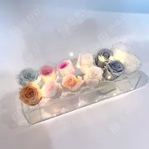 Thời trang tùy chỉnh lucite rõ ràng Acrylic Rose Flower hộp hiển thị với ánh sáng LED cho hiển thị chỉ