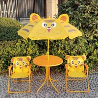 Conjunto de Mesa y Sillas Plegables para Niños, Moderno, para Exteriores, con Sombrilla Extraíble, Mini Parasol para Camping, Jardín, Playa, Patio, Acero Inoxidable