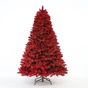 Cây thông Noel nhân tạo PVC đỏ dày, mới về năm <span class=keywords><strong>2025</strong></span>, trang trí nhà cửa năm mới, phủ tuyết đỏ, có đèn sẵn - Product Image 3
