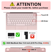 Funda para Teclado en Árabe, Ruso, Coreano y Tailandés, Diseño Estadounidense, para MacBook Neo 13" 2026 A3404 512GB con Touch ID, Protector de Silicona