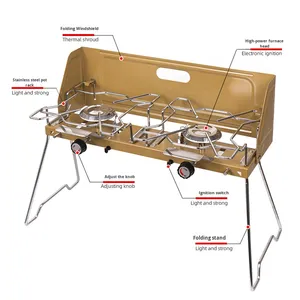 Estufa de Gas Portátil Plegable de Doble Quemador de Acero Inoxidable para Acampar al Aire Libre, Resistente al Viento, Encendido Manual Ligero - Product Image 4