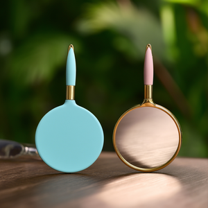 Miroir rond 12 pièces, couleurs mélangées bleu rose, poignée dorée, miroir de courtoisie - Product Image 2