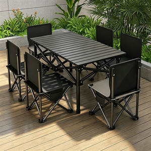 <b>Outdoor</b> <b>Foldable</b> Dining <b>Table</b> and Chairs Set Black Metal Frame Plastic Top for Picnic Camping Beach Use - Product Image 2