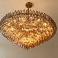 Lustre rectangulaire moderne en verre fumé à plusieurs niveaux, grande suspension linéaire pour salle à manger, rénovation de maison à concept ouvert