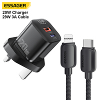 Chargeur Rapide Essager EU UK pour Téléphone Mobile PD 20W Type C et Câble de Charge Rapide Type USB C 100W pour Iphone Samsung