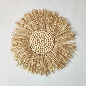 <span class=keywords><strong>Espejo</strong></span> <span class=keywords><strong>de</strong></span> <span class=keywords><strong>rafia</strong></span> bohemio para decoración del hogar, decoración <span class=keywords><strong>de</strong></span> pared con bolas <span class=keywords><strong>de</strong></span> madera, 45cm, gran oferta - Product Image 4