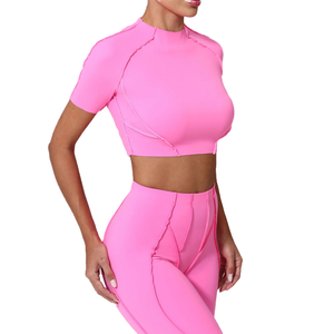 Haut de yoga pour femmes européennes et américaines, nouveau style, amincissant, à manches courtes, haute élasticité, léger, respirant, pour le sport et le fitness - Product Image 4