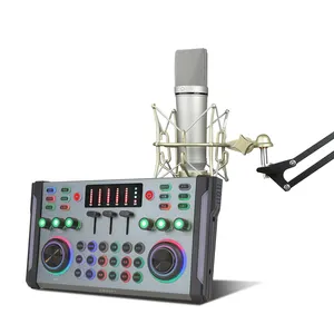 48v placa de som externa usb, conjunto de interface de microfone ao vivo, função de placa de som para computador pc preto estado de música