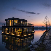 Maison mobile préfabriquée en structure acier, villa de vacances flottante, maison d'été pour station balnéaire lacustre