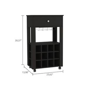 DB Memphis <b>Bar</b> Cart with Twelve Built-In Wine Racks Four Legs One Open <b>Shelf</b>-Black Stacking Racks & <b>Shelves</b> - Product Image 4