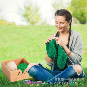 Bamboo Yarn Bowl With Crochet Holes <b>Wool</b> Ball Holder Storage Box For Knitting <b>Craft</b> Desktop Organizer - Product Image 4