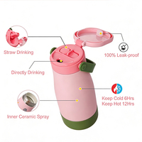 Bouteille d'eau isotherme en acier inoxydable à double paroi pour enfants avec double couvercle, qualité alimentaire, anti-fuite, sans BPA, pour la rentrée scolaire, les activités sportives en extérieur, personnalisable
