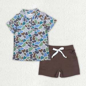 Vêtements d'été pour enfants en gros, ensemble de 2 pièces, polo et short à imprimé camouflage - Product Image 2