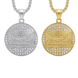 Vente en gros de collier avec pendentif en <span class=keywords><strong>diamant</strong></span> <span class=keywords><strong>treize</strong></span> croix Hiphop Last Supper pour hommes bijoux en acier inoxydable avec pierre de zircon - Product Image 1