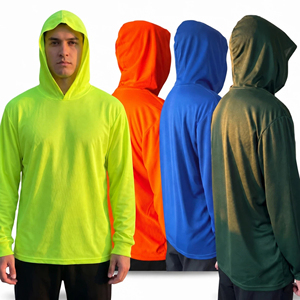 ZUJA Maßgefertigter OEM UPF 25 Schnelltrocknender Atmungsaktiver Sonnenschutz Einfarbiger Blanko Herren Outdoor Gym Sportbekleidung Gerippter Bündchen-Pullover Hoodie - Product Image 1