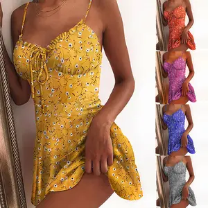Atacado mini saia pacote-Mini vestido curto feminino de verão, vestido curto com estampa floral, cor brilhante, renda, casual, mini saia, 2021