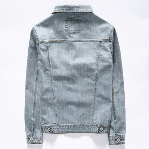 2024 primavera nuova giacca Casual da uomo in cotone Denim <span class=keywords><strong>stile</strong></span> classico <span class=keywords><strong>abbigliamento</strong></span> di marca <span class=keywords><strong>maschile</strong></span> lavato Retro blu Jeans giacca Bomber - Product Image 6